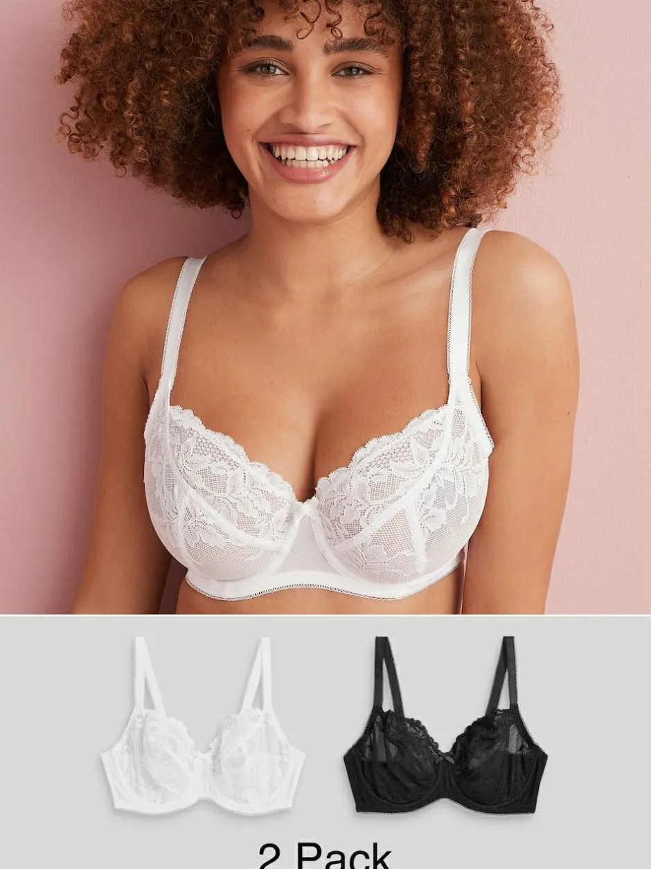 Next Non Pad Balcony DD+ Lace Bras 2 Pack Black/White Hot