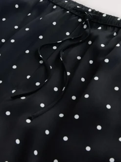 Next Satin Tie Waist Wide Leg Trousers Black/White Polka Dot