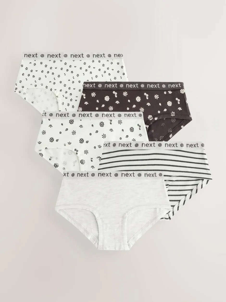 Next Print Hipster Briefs 5 Pack (2-16yrs) Black/White
