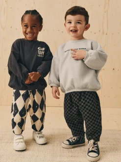 Next Black/White Printed 2 Pack Sweatshirt And Stripe Joggers Set (3mths-7yrs) Hot