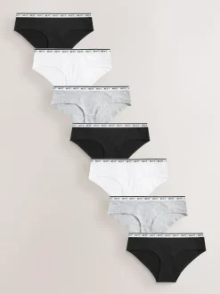 Next Short Cotton Logo Knickers 7 Pack Black/White Clearance