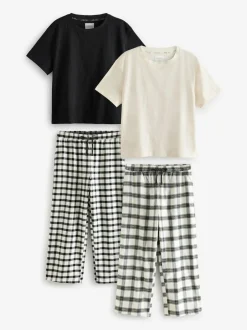 Next Black/White Short Sleeve 100% Cotton Pyjamas 2 Pack