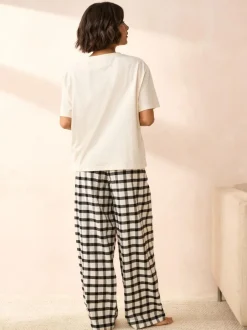 Next Black/White Short Sleeve 100% Cotton Pyjamas 2 Pack
