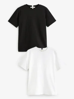 Next Short Sleeve Heavyweight T-Shirts 2 Pack Black/White Clearance