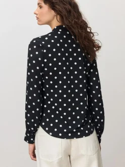 Next Long Sleeve V-Neck Blouse Black/White Spot Outlet