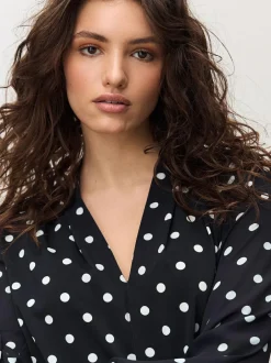 Next Long Sleeve V-Neck Blouse Black/White Spot Outlet