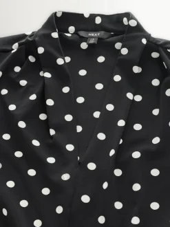 Next Long Sleeve V-Neck Blouse Black/White Spot Outlet