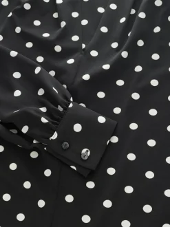 Next Long Sleeve V-Neck Blouse Black/White Spot Outlet