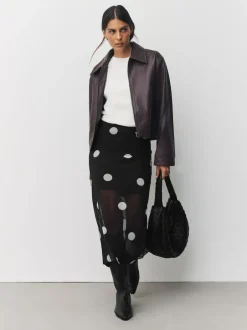 Next Mesh Midi Pencil Skirt Black/White Spot Clearance