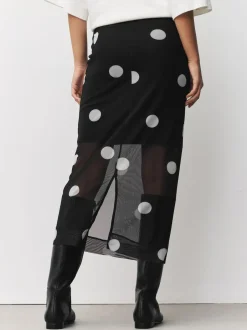 Next Mesh Midi Pencil Skirt Black/White Spot Clearance