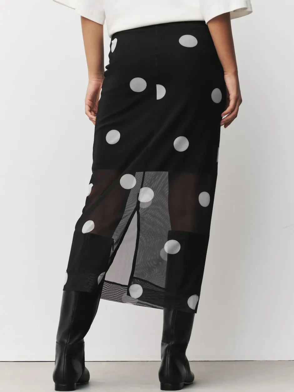 Next Mesh Midi Pencil Skirt Black/White Spot Clearance