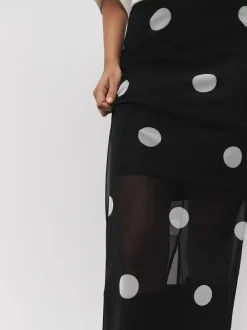 Next Mesh Midi Pencil Skirt Black/White Spot Clearance
