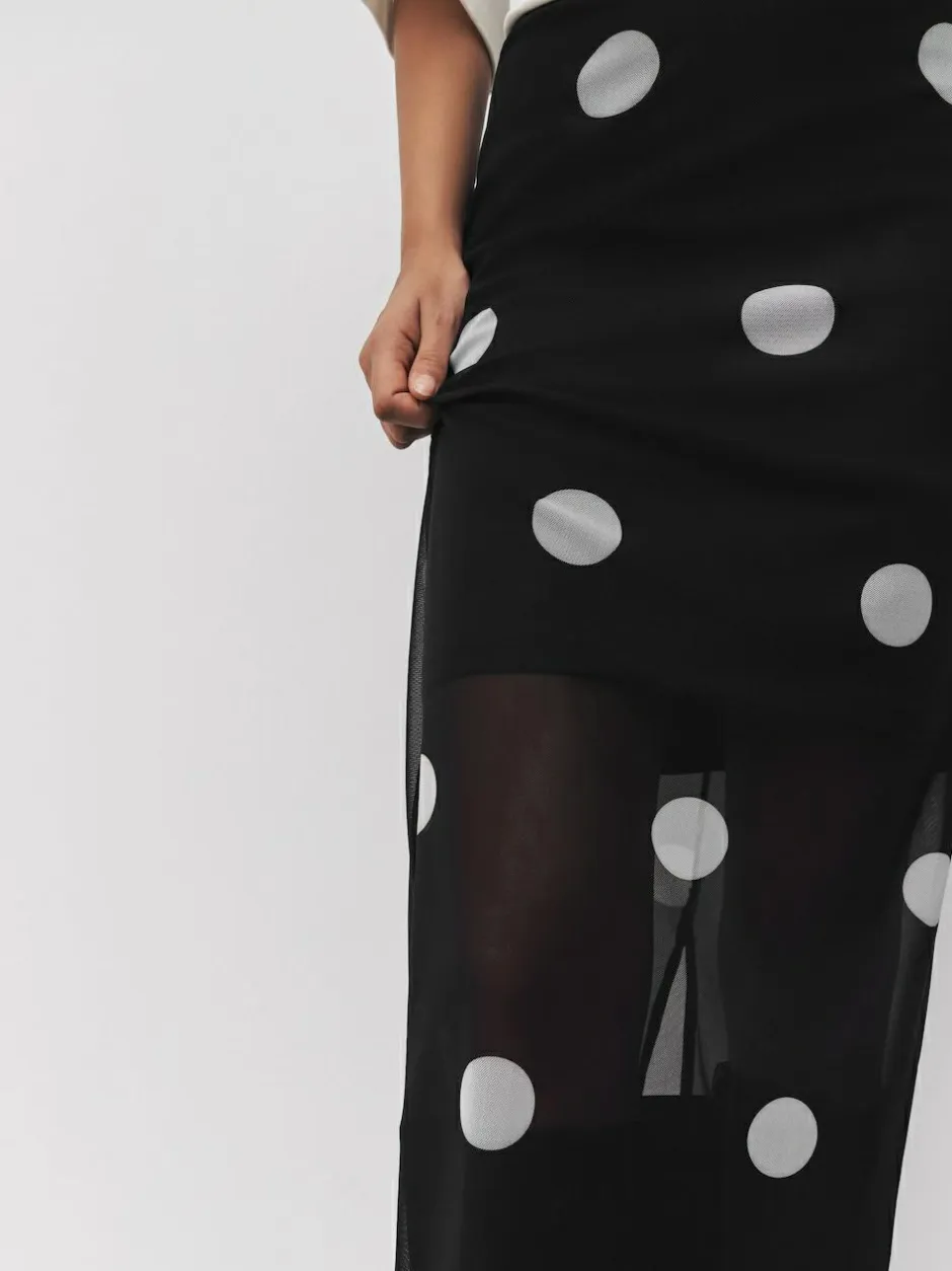 Next Mesh Midi Pencil Skirt Black/White Spot Clearance