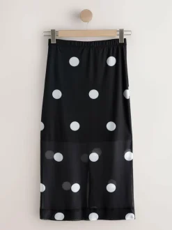 Next Mesh Midi Pencil Skirt Black/White Spot Clearance