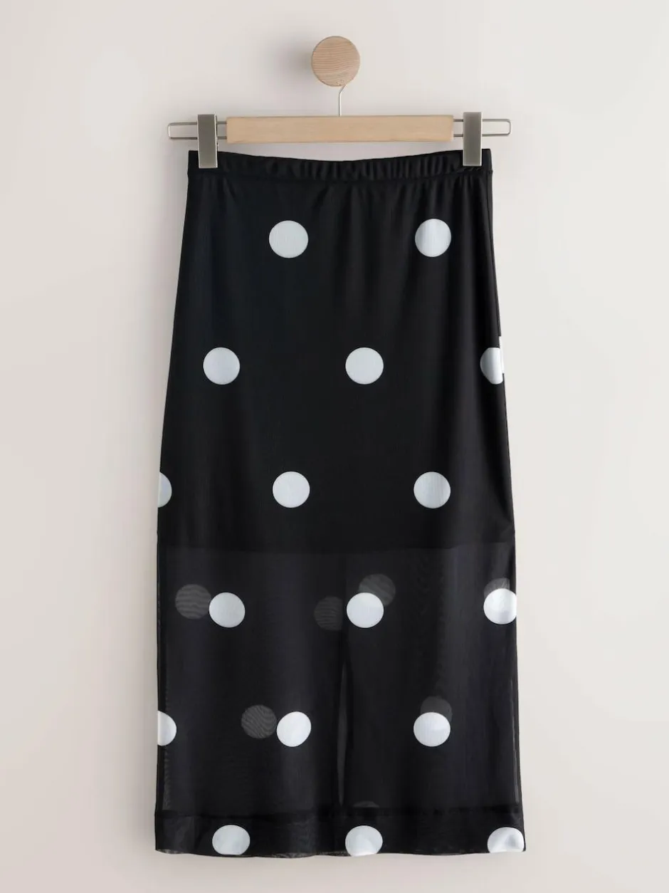 Next Mesh Midi Pencil Skirt Black/White Spot Clearance