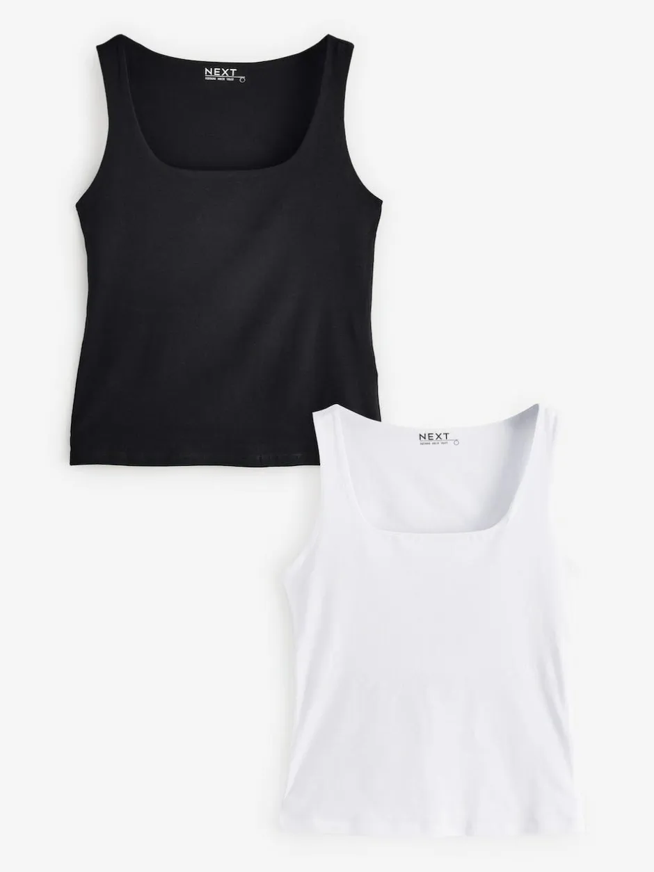 Next Black/White Square Neck Vest 2 Pack Sale