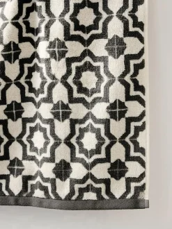 Next Black/White Tile Geo 100% Cotton Towels Outlet