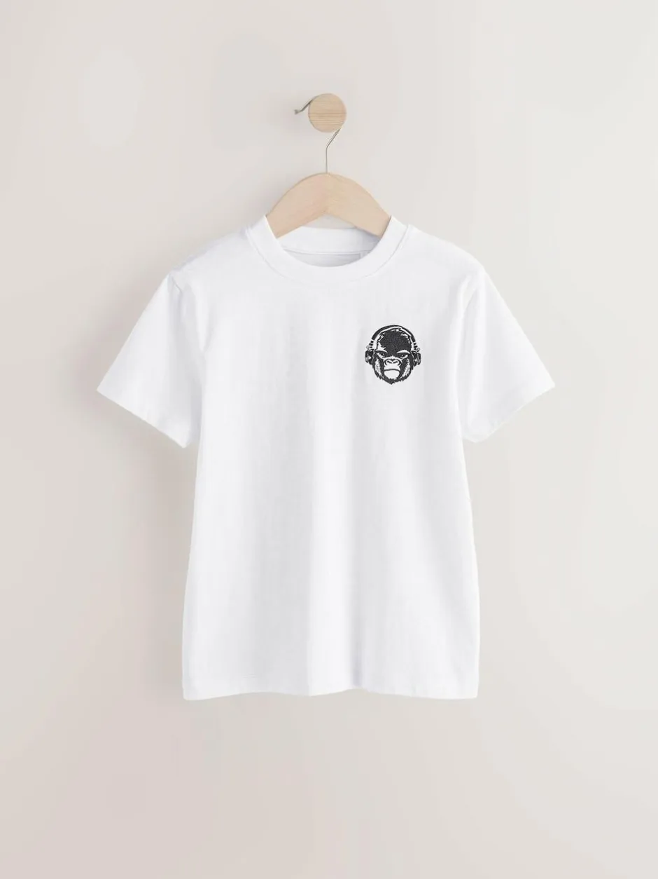 Next 4 Pack Short Sleeve Small Graphic T-Shirts 4 Pack (3-16yrs) Black/White/Grey Marl/Khaki Online