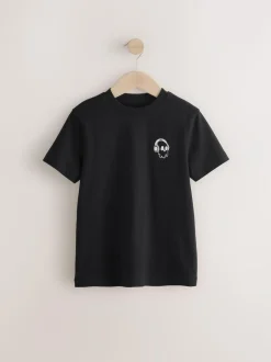 Next 4 Pack Short Sleeve Small Graphic T-Shirts 4 Pack (3-16yrs) Black/White/Grey Marl/Khaki Online