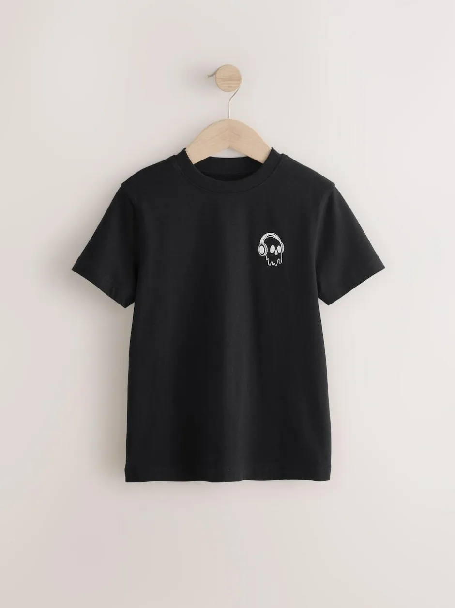 Next 4 Pack Short Sleeve Small Graphic T-Shirts 4 Pack (3-16yrs) Black/White/Grey Marl/Khaki Online