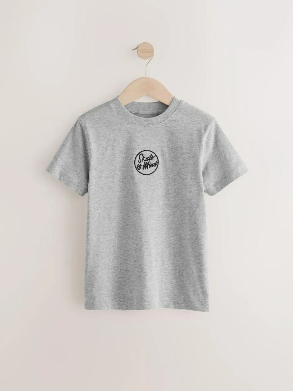 Next 4 Pack Short Sleeve Small Graphic T-Shirts 4 Pack (3-16yrs) Black/White/Grey Marl/Khaki Online