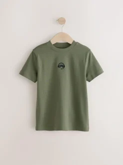Next 4 Pack Short Sleeve Small Graphic T-Shirts 4 Pack (3-16yrs) Black/White/Grey Marl/Khaki Online