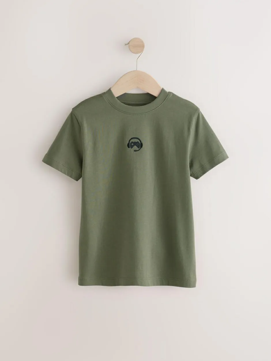 Next 4 Pack Short Sleeve Small Graphic T-Shirts 4 Pack (3-16yrs) Black/White/Grey Marl/Khaki Online