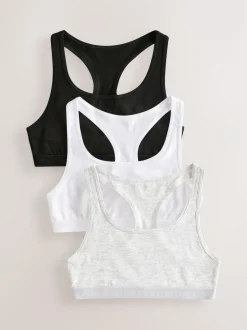 Next Racer Back Crop Tops 3 Pack (5-16yrs) Black/White/Grey