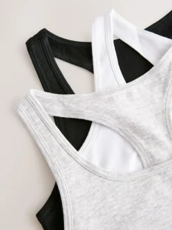 Next Racer Back Crop Tops 3 Pack (5-16yrs) Black/White/Grey