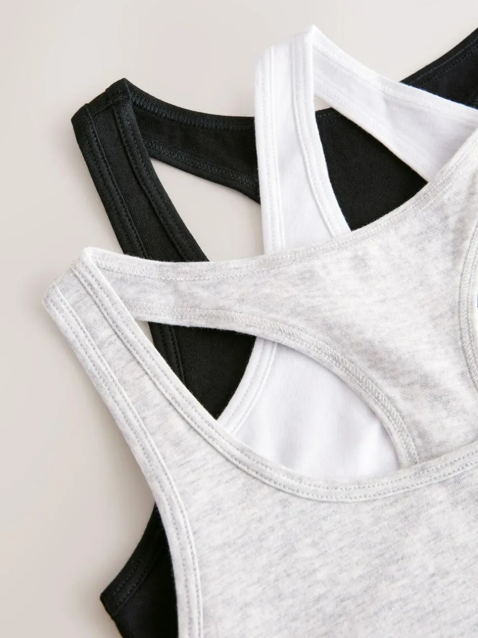 Next Racer Back Crop Tops 3 Pack (5-16yrs) Black/White/Grey
