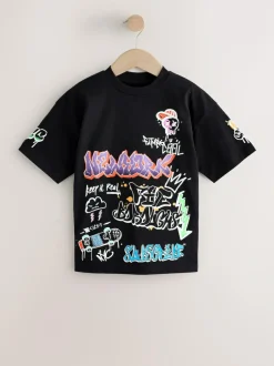 Next Black/White/Grey Relaxed Fit Graphic Print Short Sleeve T-Shirts 3 Pack (3-16yrs)