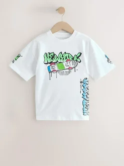 Next Black/White/Grey Relaxed Fit Graphic Print Short Sleeve T-Shirts 3 Pack (3-16yrs)