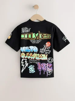 Next Black/White/Grey Relaxed Fit Graphic Print Short Sleeve T-Shirts 3 Pack (3-16yrs)