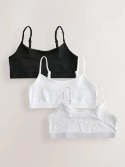Next Strappy Crop Tops 3 Pack (5-16yrs) Black/White/Grey Online
