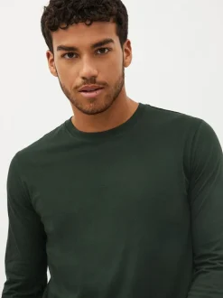 Next Regular Fit Regular Fit Long Sleeve 100% Cotton T-Shirts 5 Pack Black/White/Navy Blue/Green/Burgundy Red Clearance