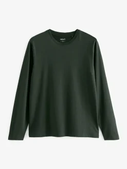 Next Regular Fit Regular Fit Long Sleeve 100% Cotton T-Shirts 5 Pack Black/White/Navy Blue/Green/Burgundy Red Clearance