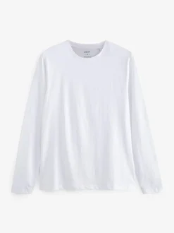 Next Regular Fit Regular Fit Long Sleeve 100% Cotton T-Shirts 5 Pack Black/White/Navy Blue/Green/Burgundy Red Clearance