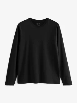Next Regular Fit Regular Fit Long Sleeve 100% Cotton T-Shirts 5 Pack Black/White/Navy Blue/Green/Burgundy Red Clearance