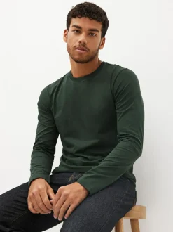 Next Regular Fit Regular Fit Long Sleeve 100% Cotton T-Shirts 5 Pack Black/White/Navy Blue/Green/Burgundy Red Clearance