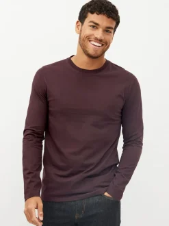 Next Regular Fit Regular Fit Long Sleeve 100% Cotton T-Shirts 5 Pack Black/White/Navy Blue/Green/Burgundy Red Clearance