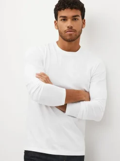 Next Regular Fit Regular Fit Long Sleeve 100% Cotton T-Shirts 5 Pack Black/White/Navy Blue/Green/Burgundy Red Clearance
