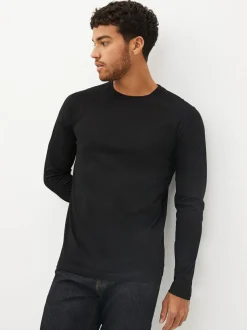 Next Regular Fit Regular Fit Long Sleeve 100% Cotton T-Shirts 5 Pack Black/White/Navy Blue/Green/Burgundy Red Clearance