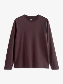 Next Regular Fit Regular Fit Long Sleeve 100% Cotton T-Shirts 5 Pack Black/White/Navy Blue/Green/Burgundy Red Clearance