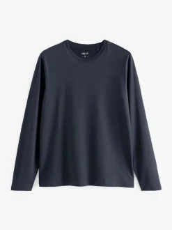 Next Regular Fit Regular Fit Long Sleeve 100% Cotton T-Shirts 5 Pack Black/White/Navy Blue/Green/Burgundy Red Clearance