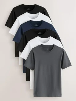 Next Black/White/Navy/Grey Muscle Fit Essential Cotton T-Shirts 6 Pack Best