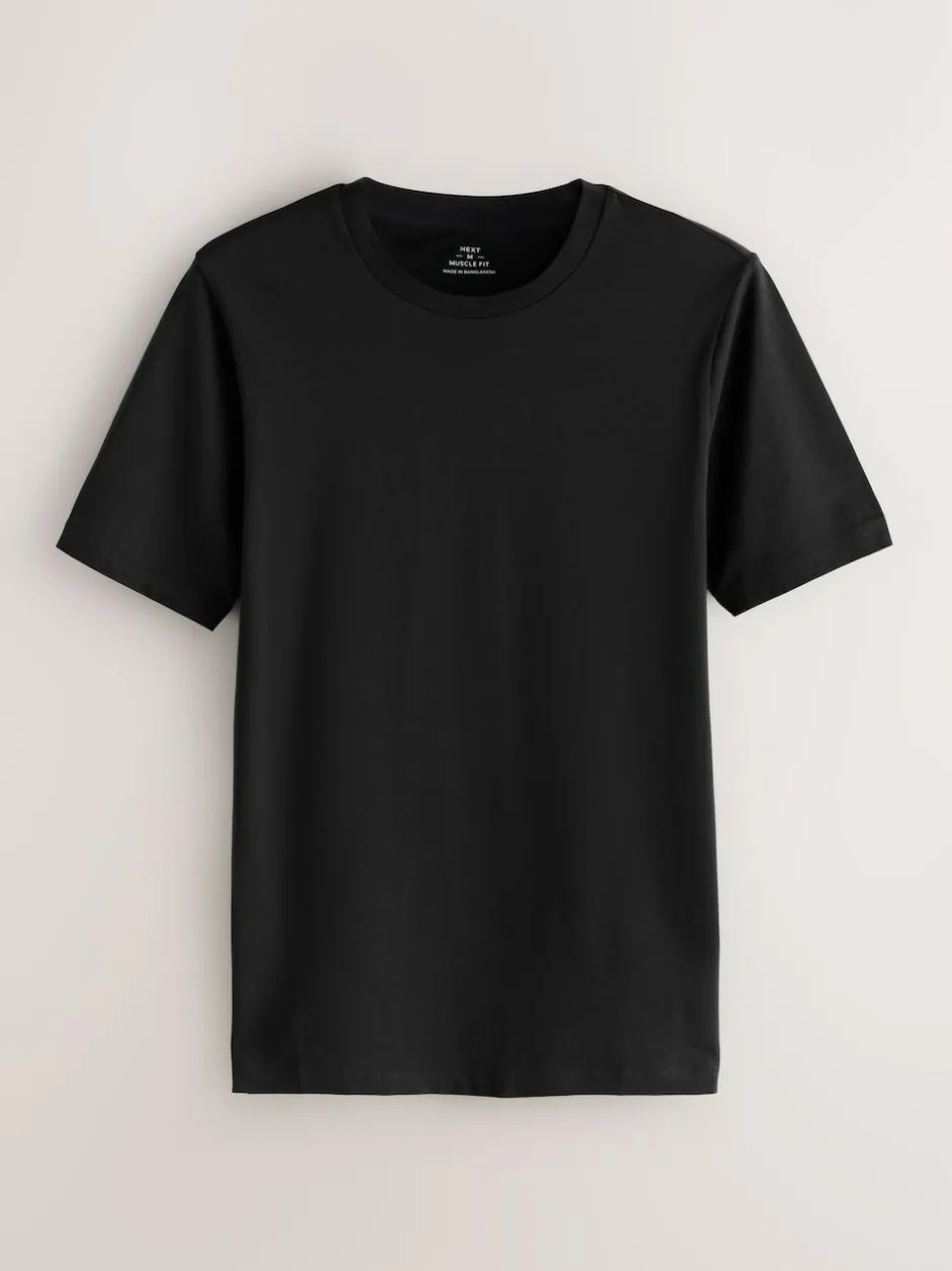 Next Black/White/Navy/Grey Muscle Fit Essential Cotton T-Shirts 6 Pack Best