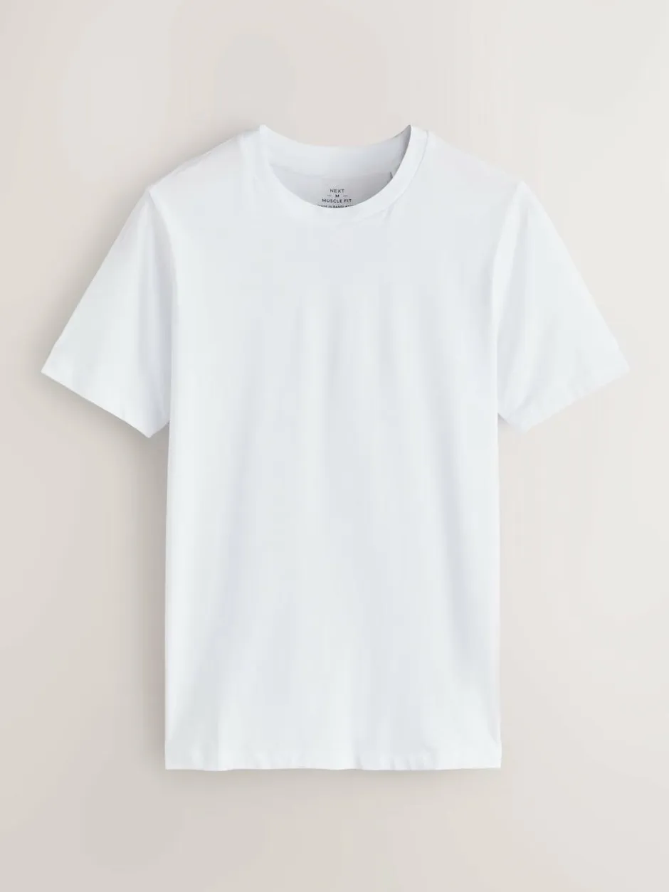 Next Black/White/Navy/Grey Muscle Fit Essential Cotton T-Shirts 6 Pack Best