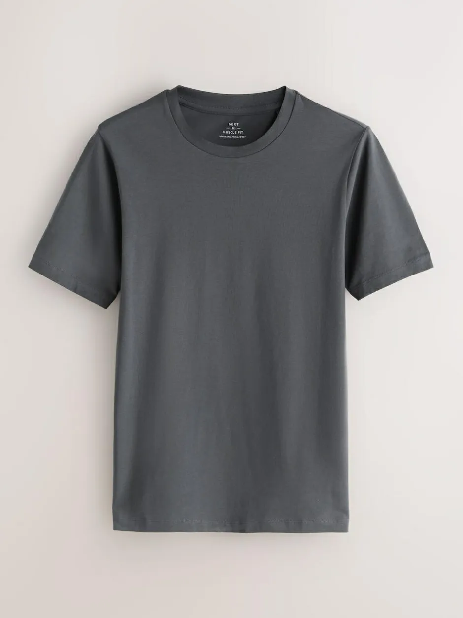 Next Black/White/Navy/Grey Muscle Fit Essential Cotton T-Shirts 6 Pack Best