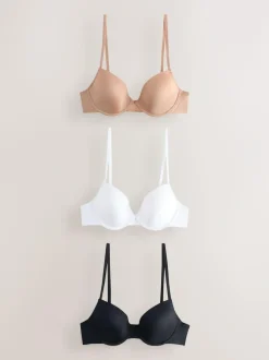Next Black/White/Nude Pad Plunge A-E Ultimate Comfort Smoothing T-Shirt Bras 3 Pack New