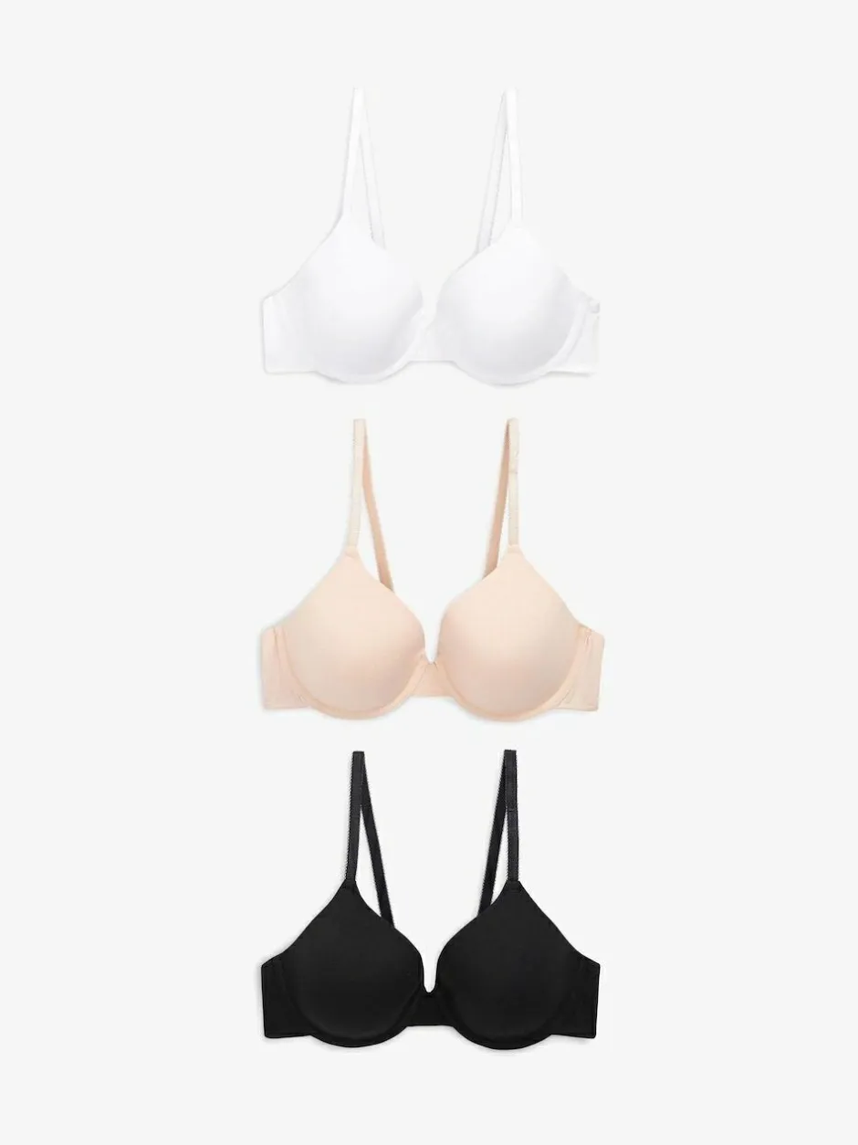 Next Black/White/Pastel Rose Nude Pad Full Cup Cotton Blend Ultimate Comfort Bras 3 Pack Clearance